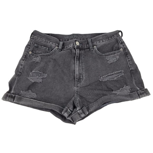 American Eagle Outfitters Pants - AE American Eagle Black Distressed Denim Cuff High Rise Mom Short 6 5566